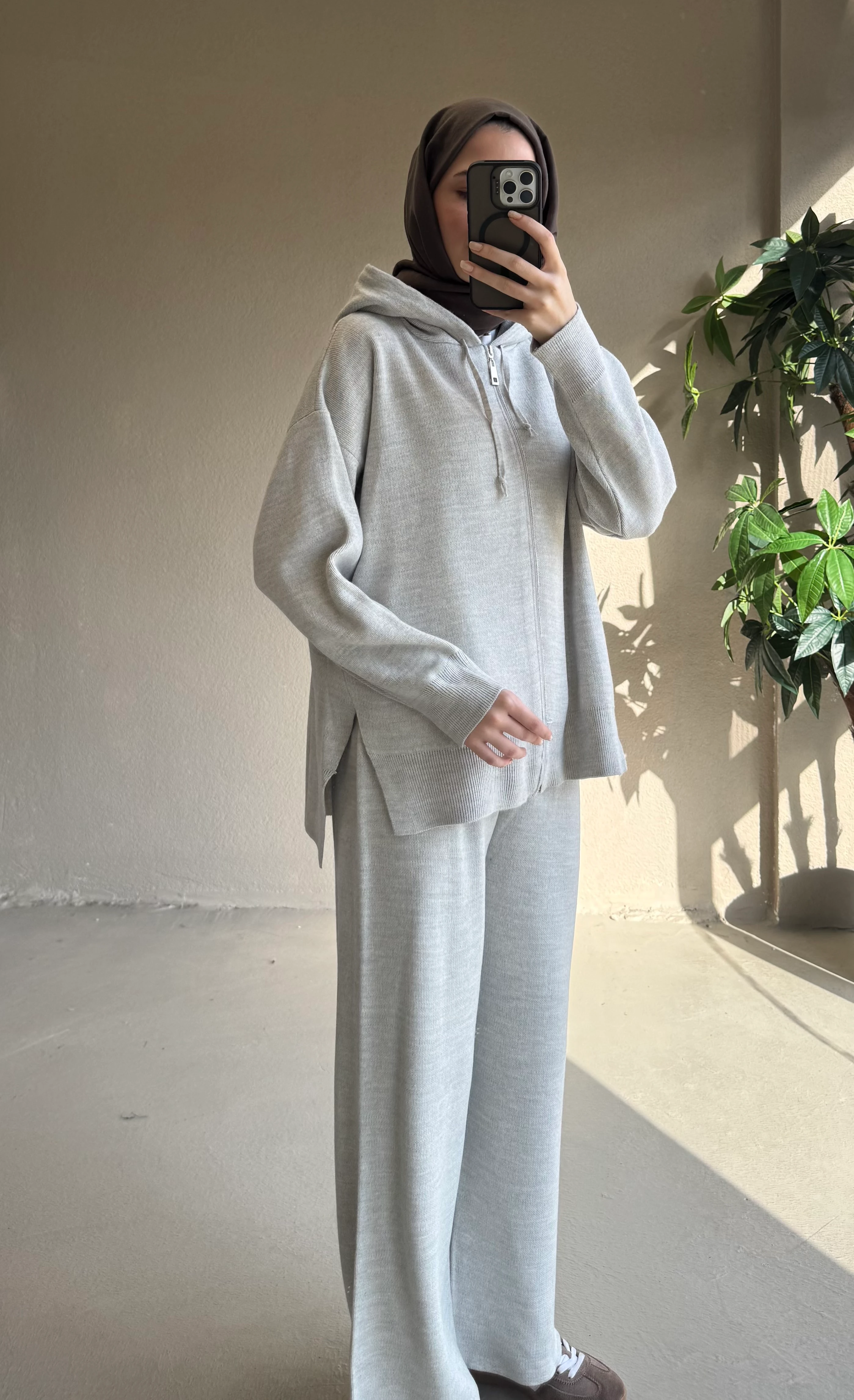 Fermuarlı triko takım - gri