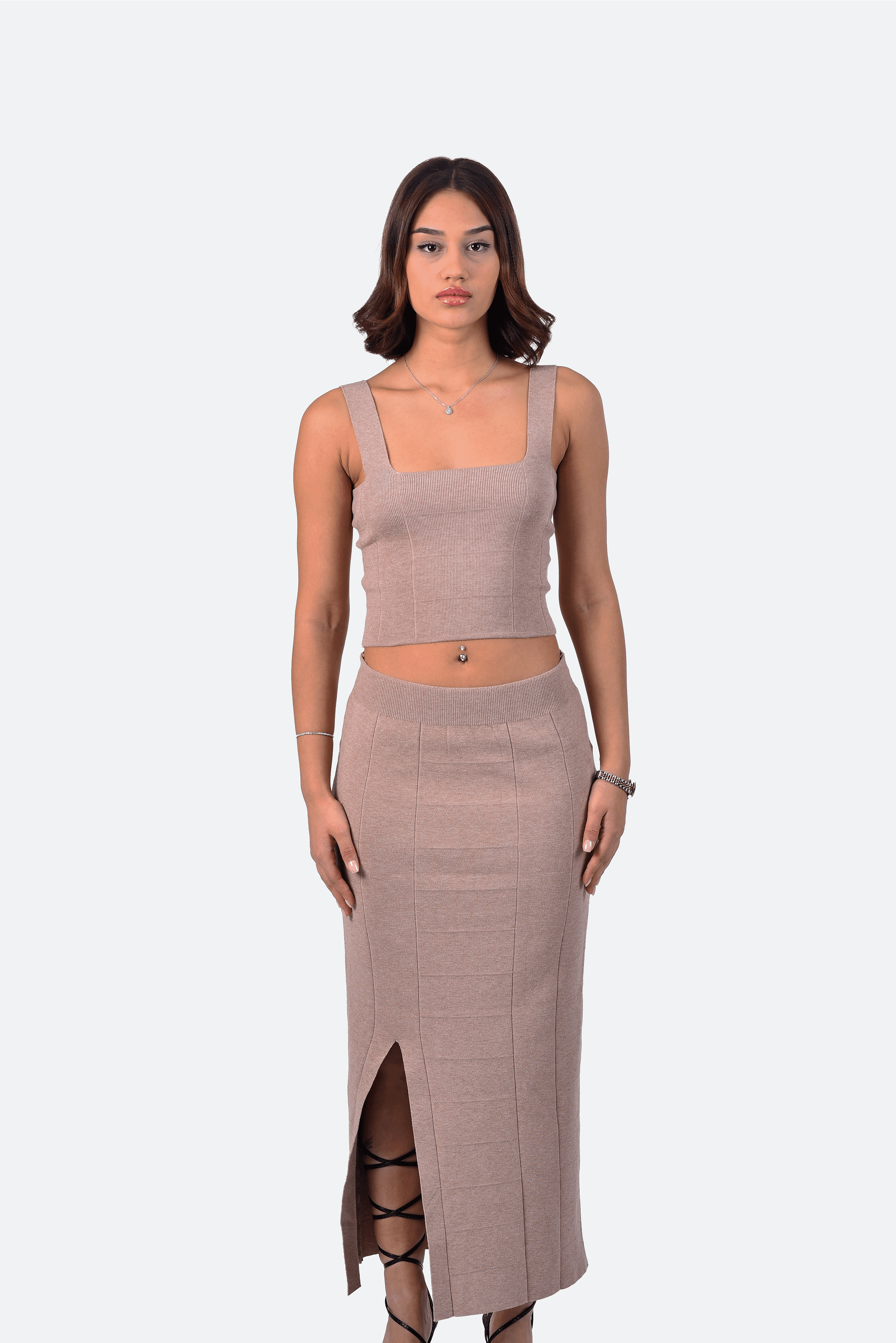 CROP TOP AND SLIT MIDI SKIRT SET