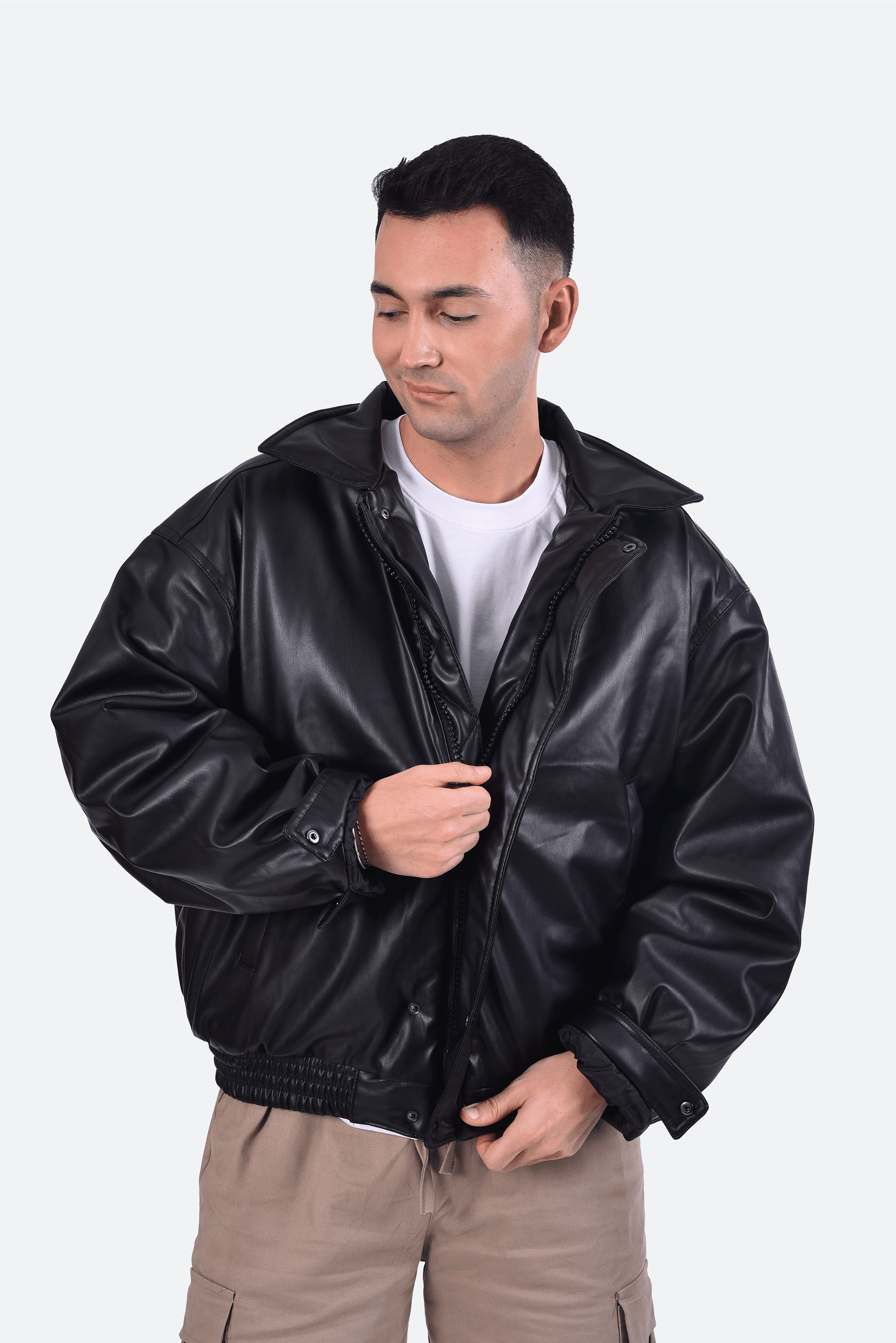 Faux Leather Puffer Jacket