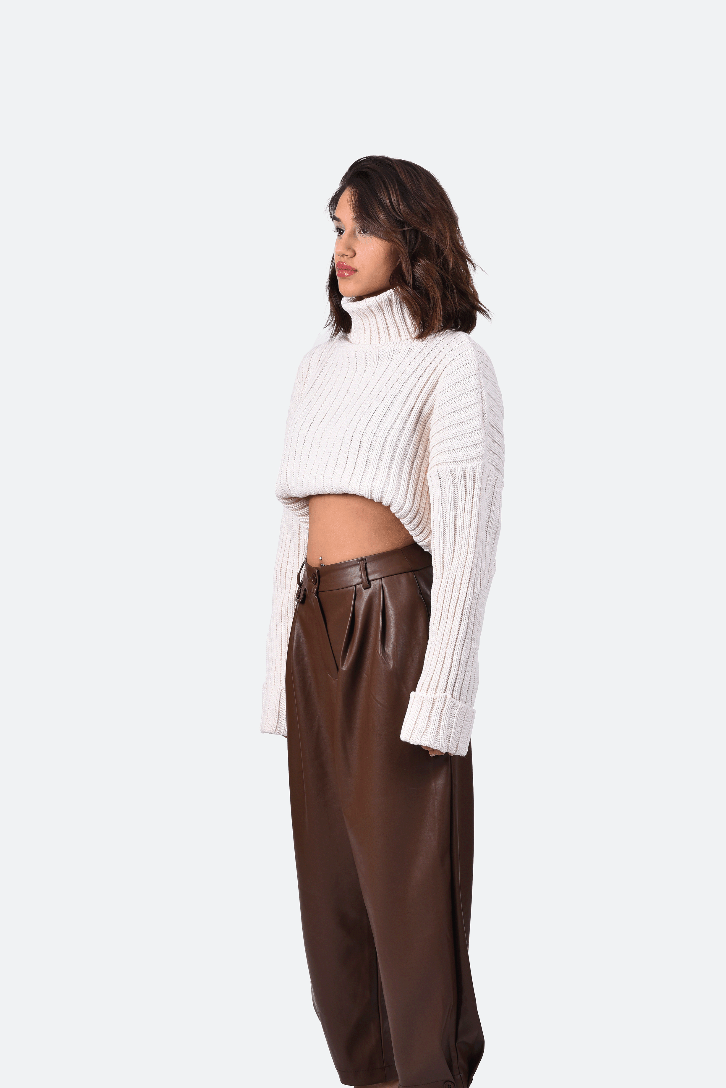 CROP KNITTED SWEATER WITH HIGH COLLAR