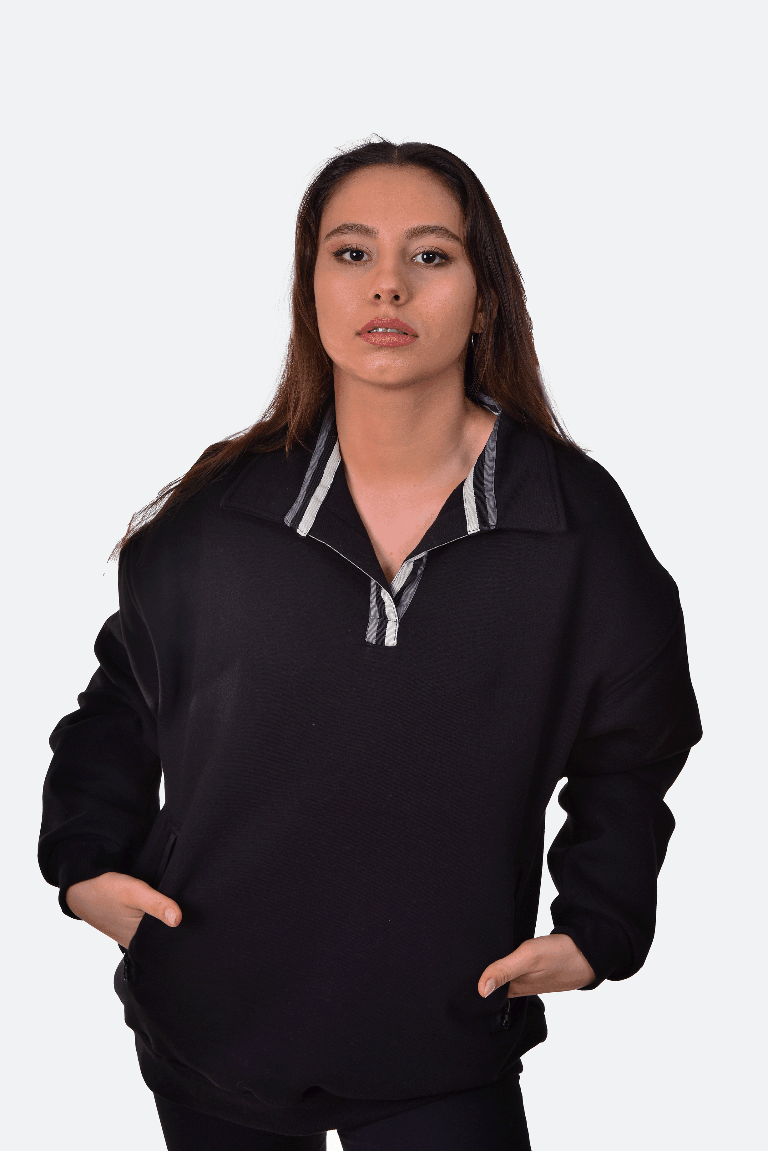 POLO YAKA SWEATSHIRT - SİYAH