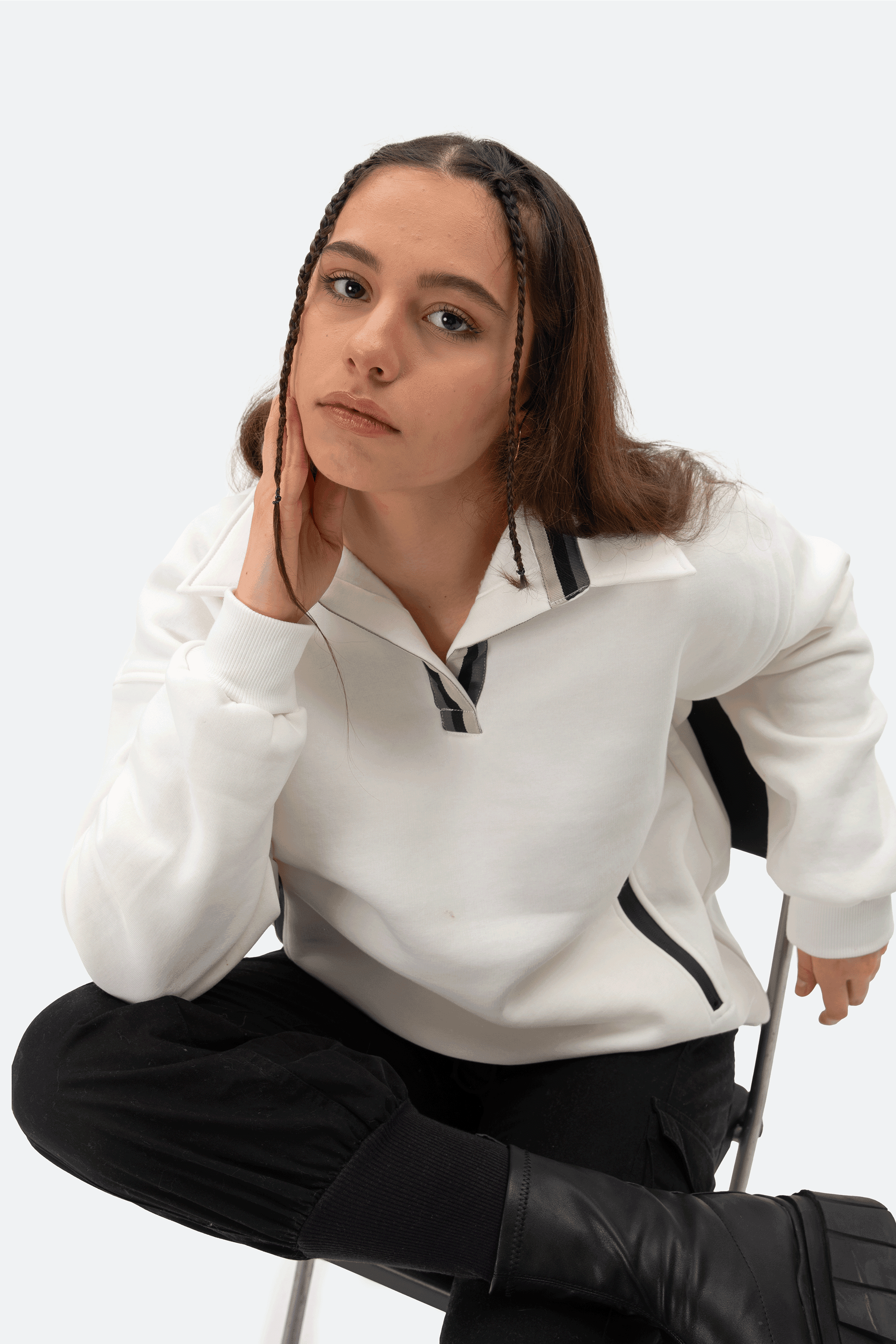 POLO YAKA SWEATSHIRT - BEYAZ