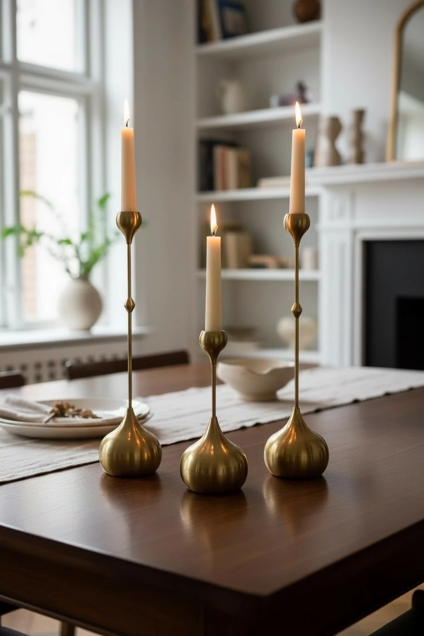 Modern Metal Üçlü Şamdan Seti