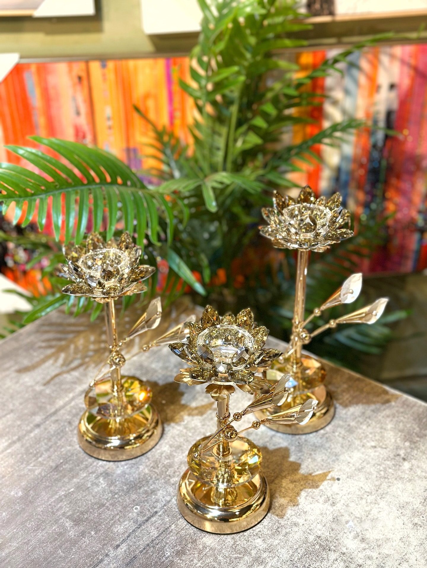 Çiçek Detaylı Kristal Lotus Mumluk