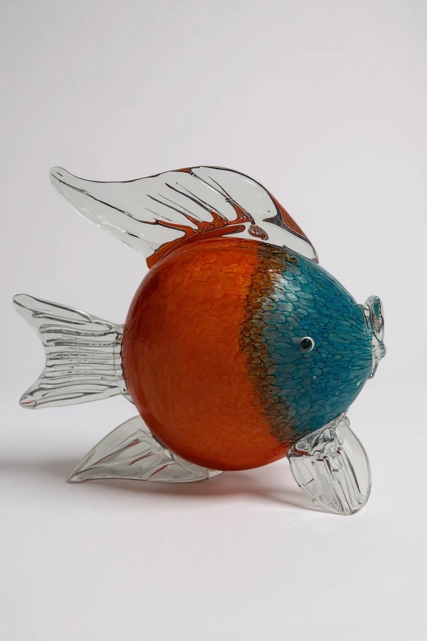 Dekoratif Cam Balık Turuncu Mavi