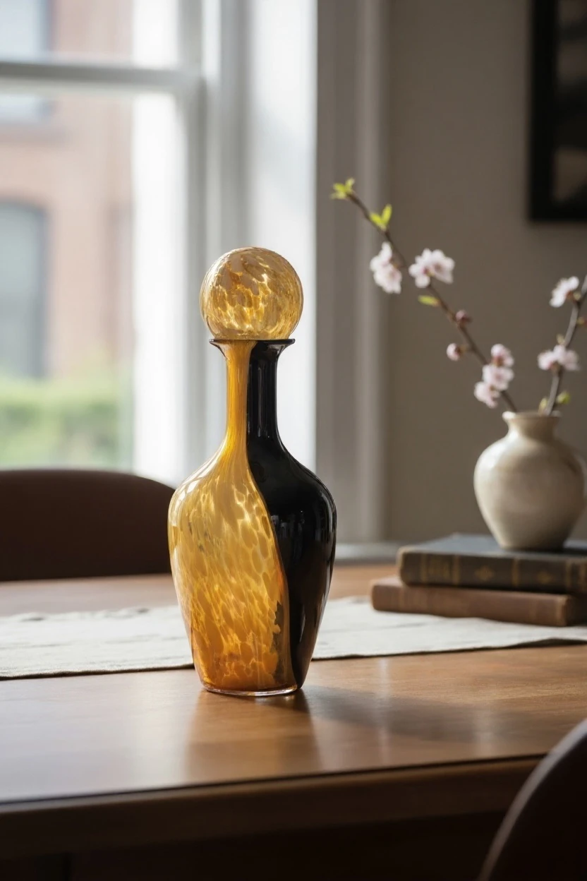 Dekoratif Uzun Cam Karaf Amber Siyah