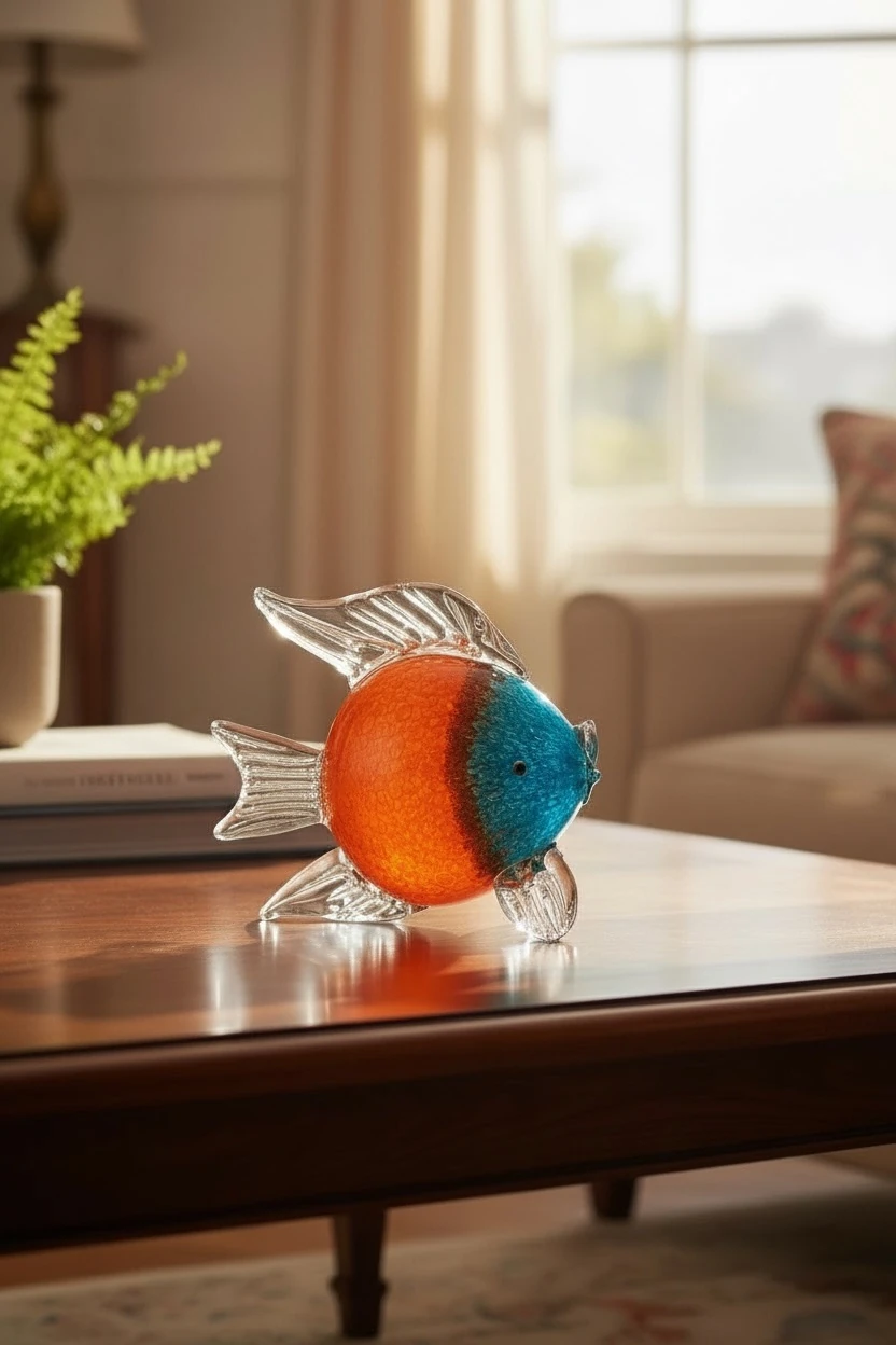 Dekoratif Cam Balık Turuncu Mavi
