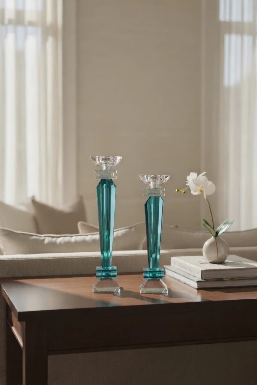 Turkuaz Kristal Şamdan Mumluk