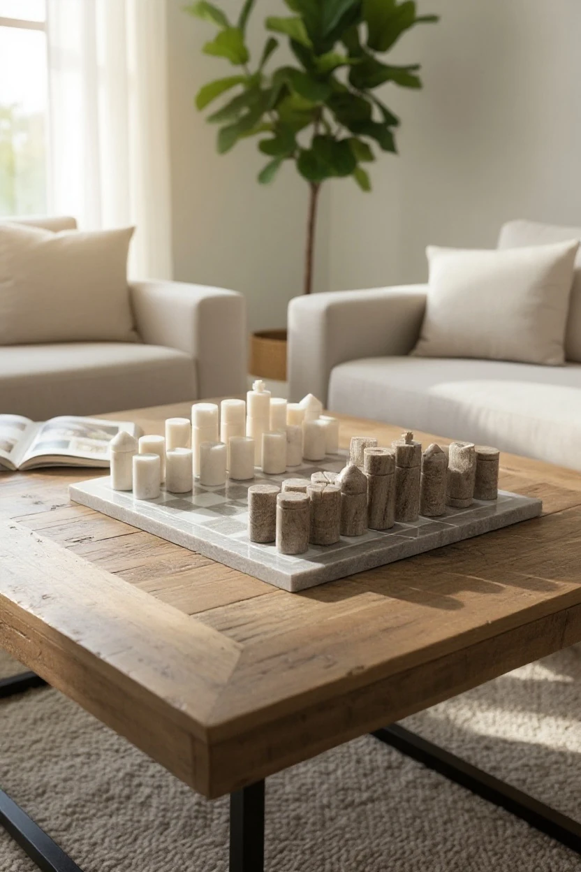 El Yapımı Mermer Satranç Takımı - Kahve