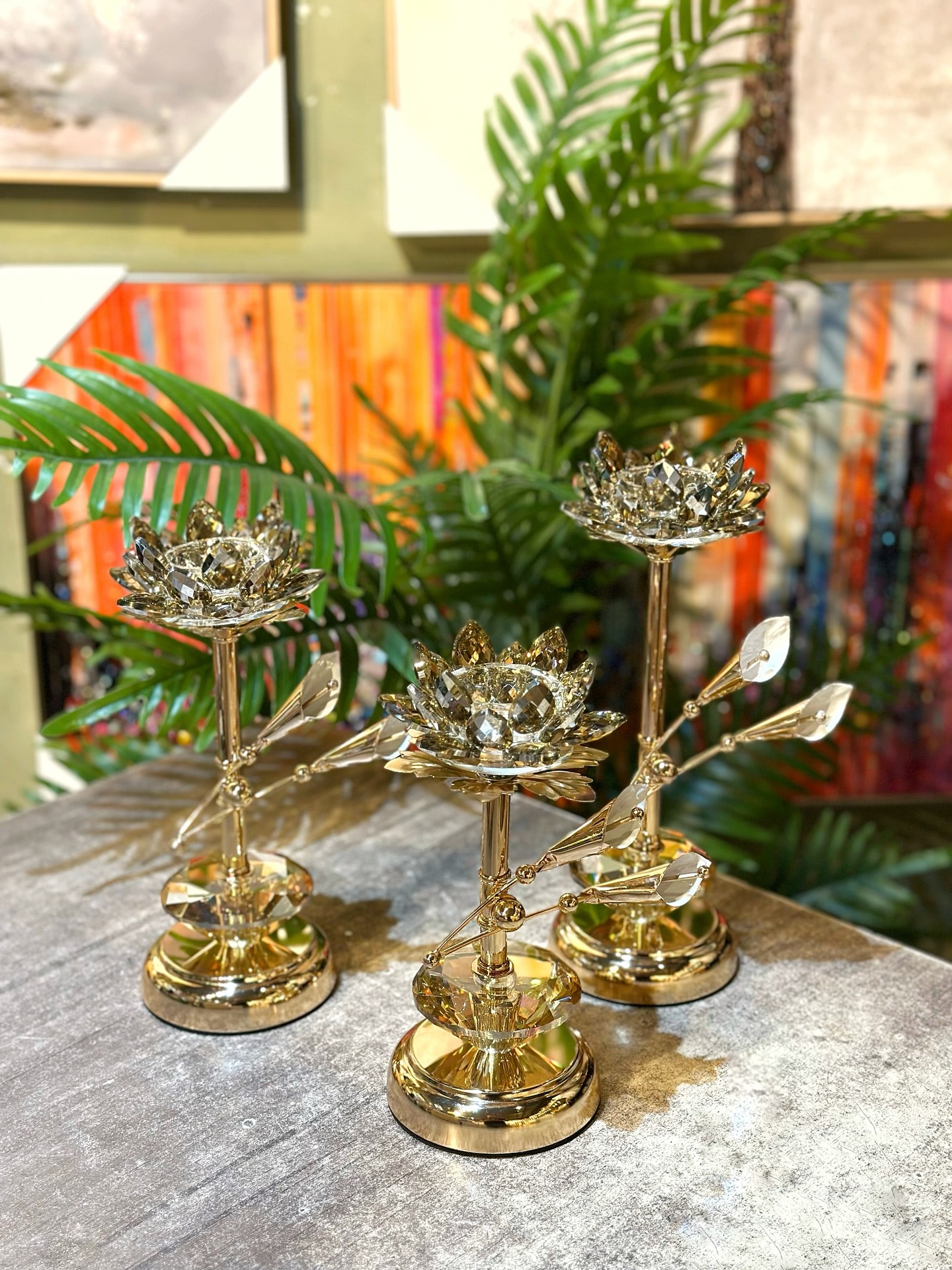 Çiçek Detaylı Kristal Lotus Mumluk