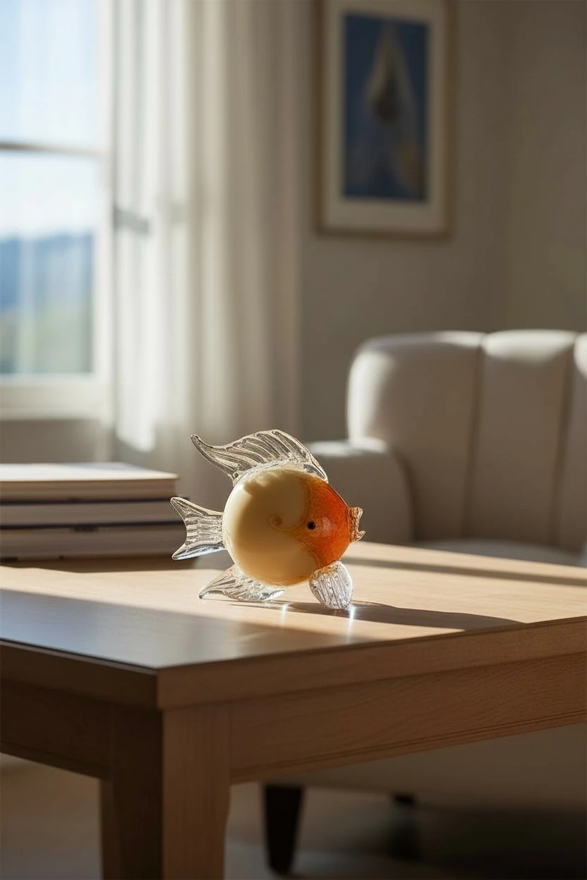 Dekoratif Cam Balık Krem Turuncu