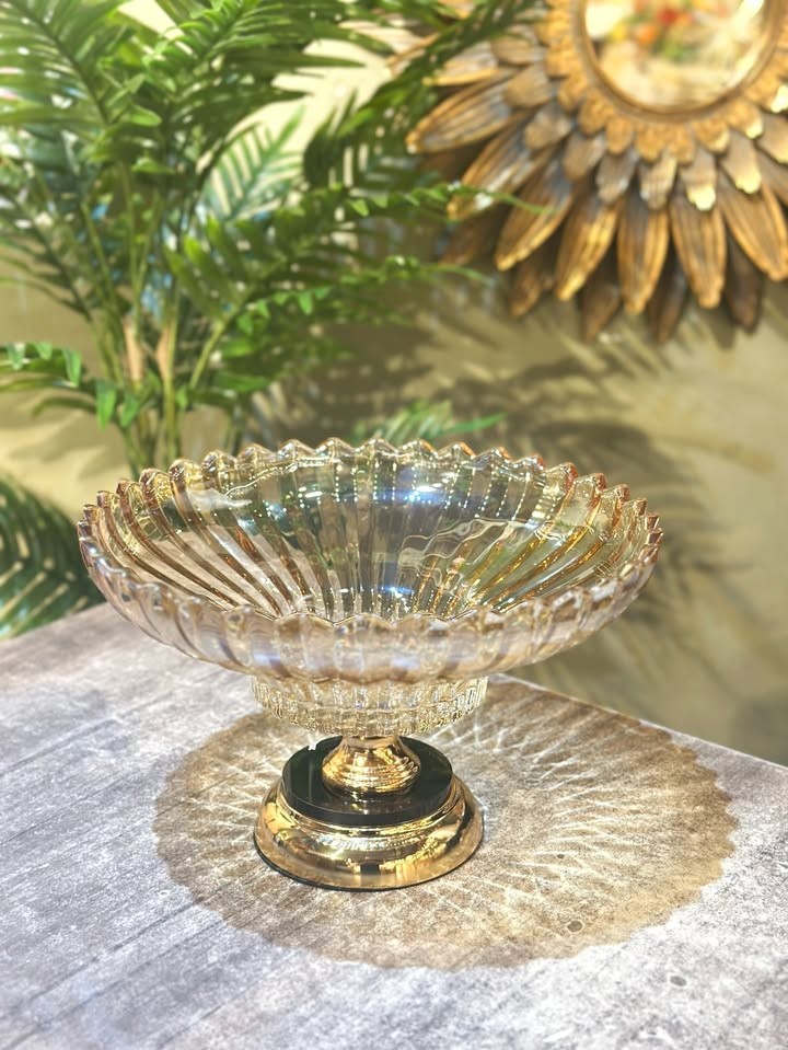 Ayaklı Yuvarlak Cam Meyvelik - Gold