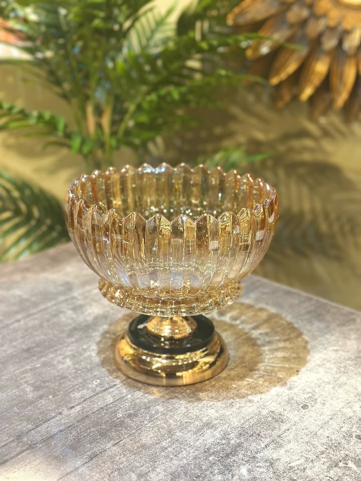 Ayaklı Yuvarlak Cam Kase - Gold