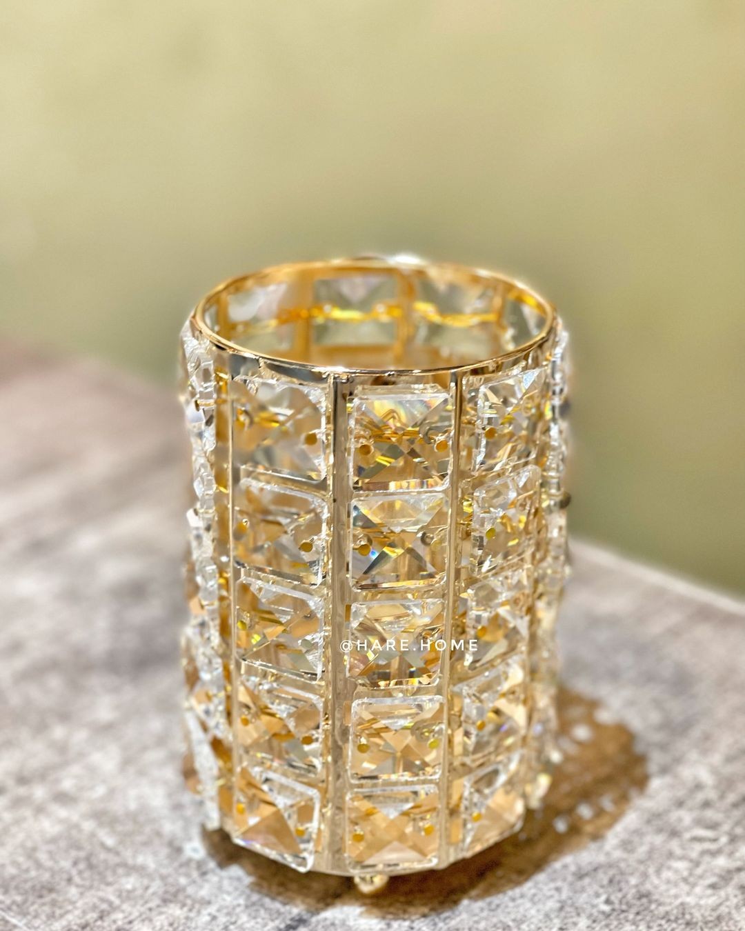 Gold Kristal Taşlı Mumluk Büyük Boy