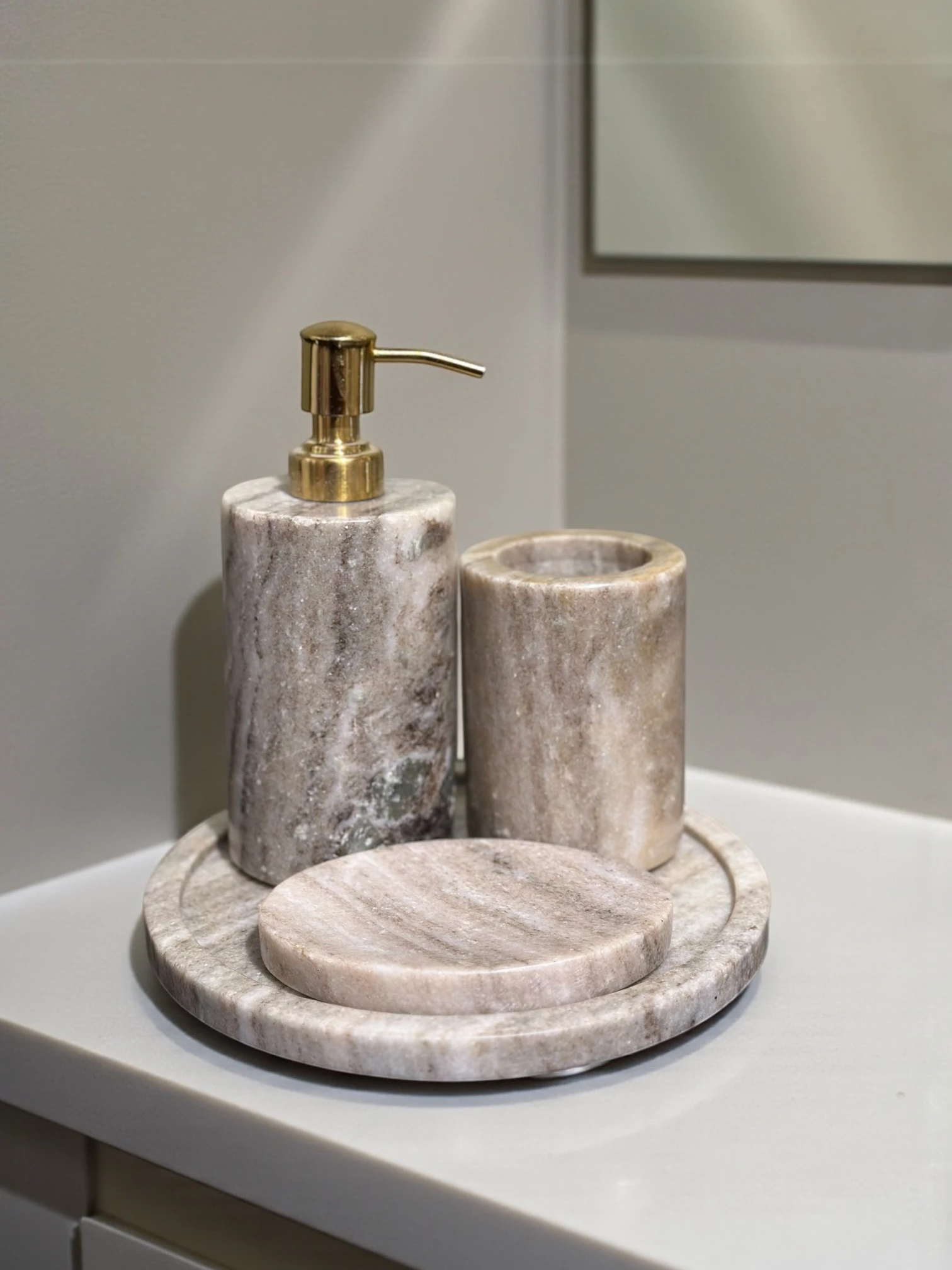 Mermer Banyo Seti - Krem