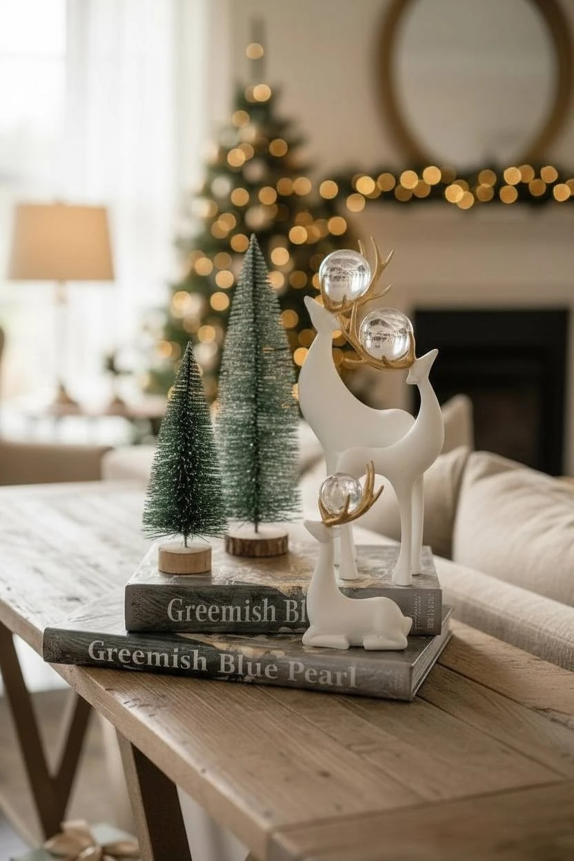 Üçlü Dekoratif Geyik Biblo - Beyaz