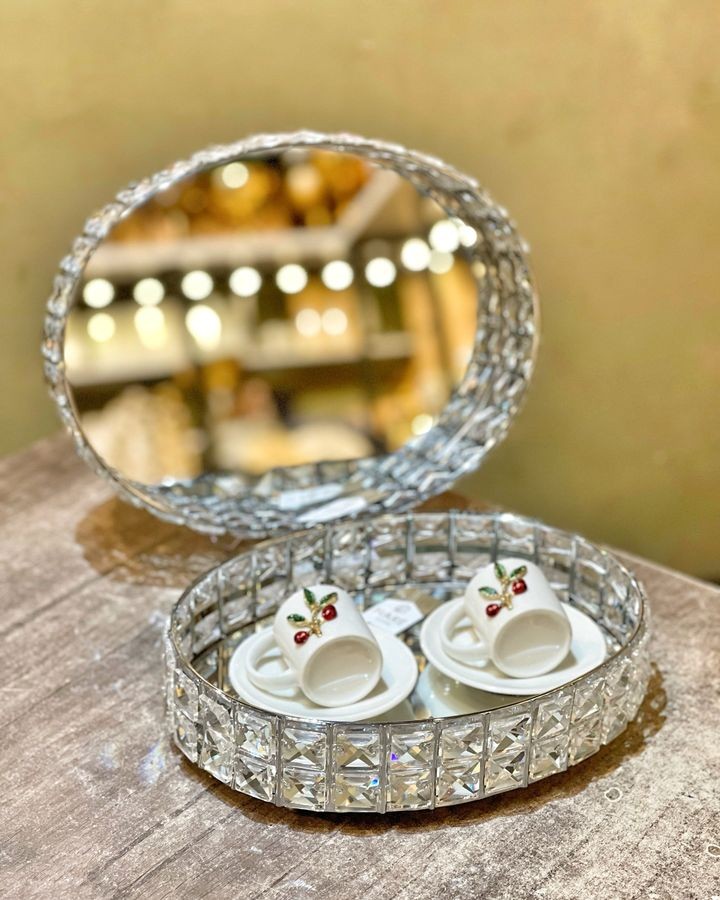 Oval Taşlı Tepsi Gümüş