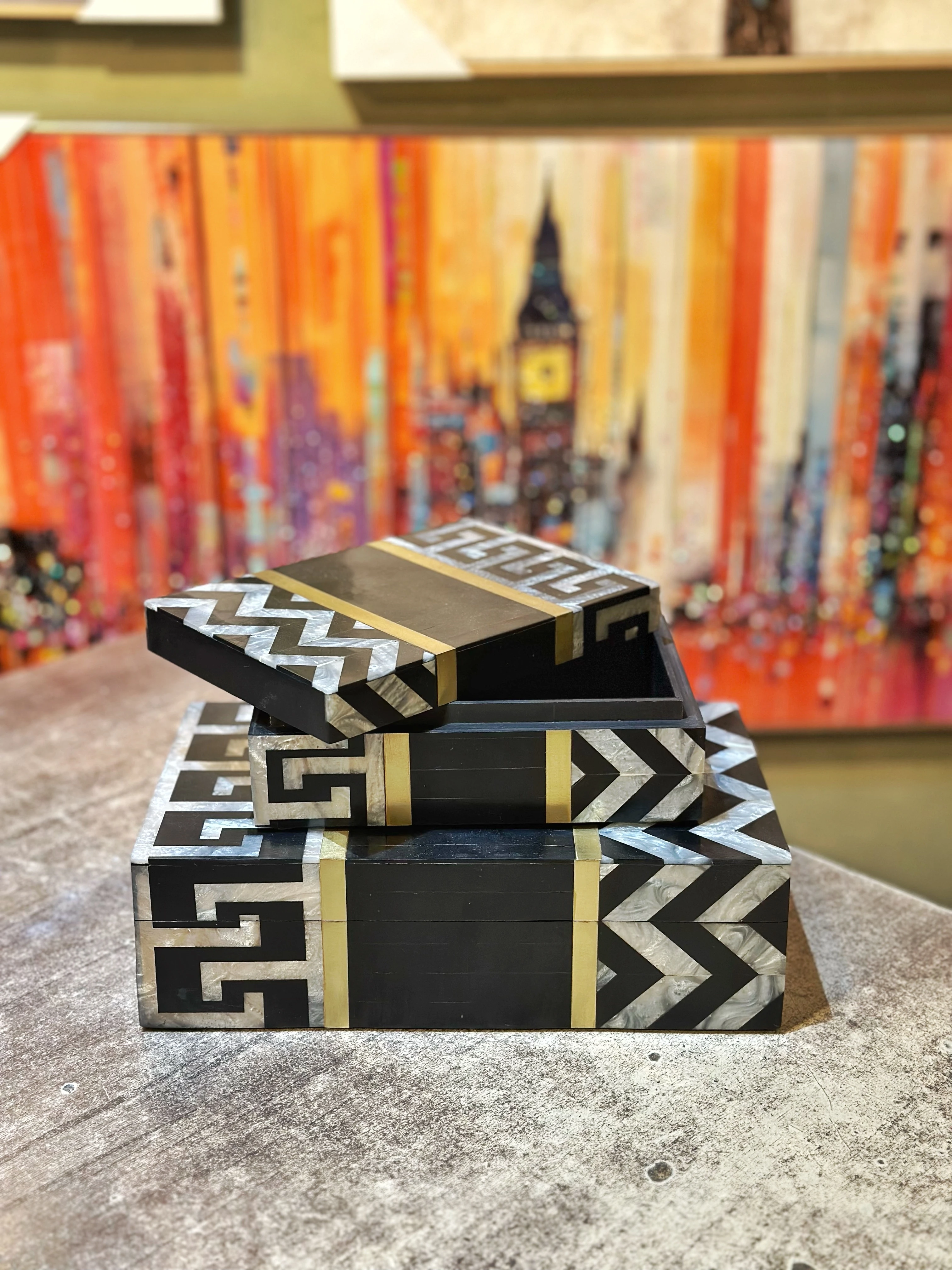 Zigzag Motifli Dekoratif Kemik Kutu Seti