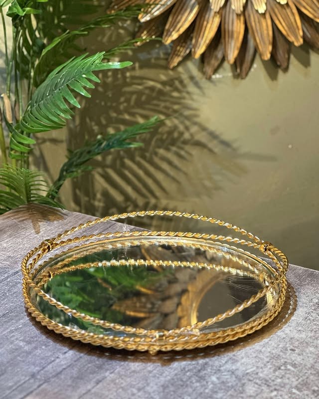 Gold Yuvarlak Aynalı Dekoratif Tepsi