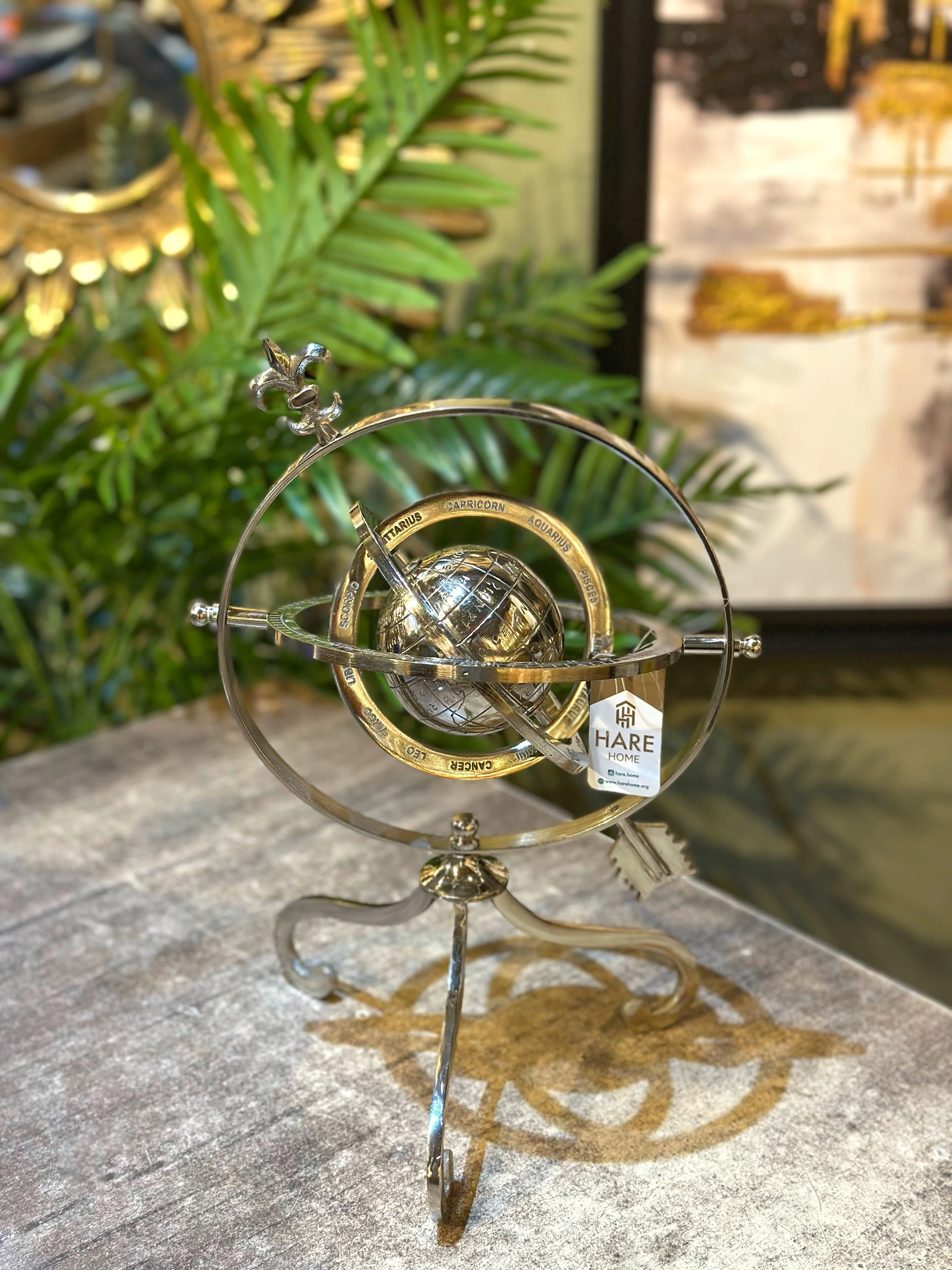 Dekoratif Armillary Dünya Küre - Gümüş