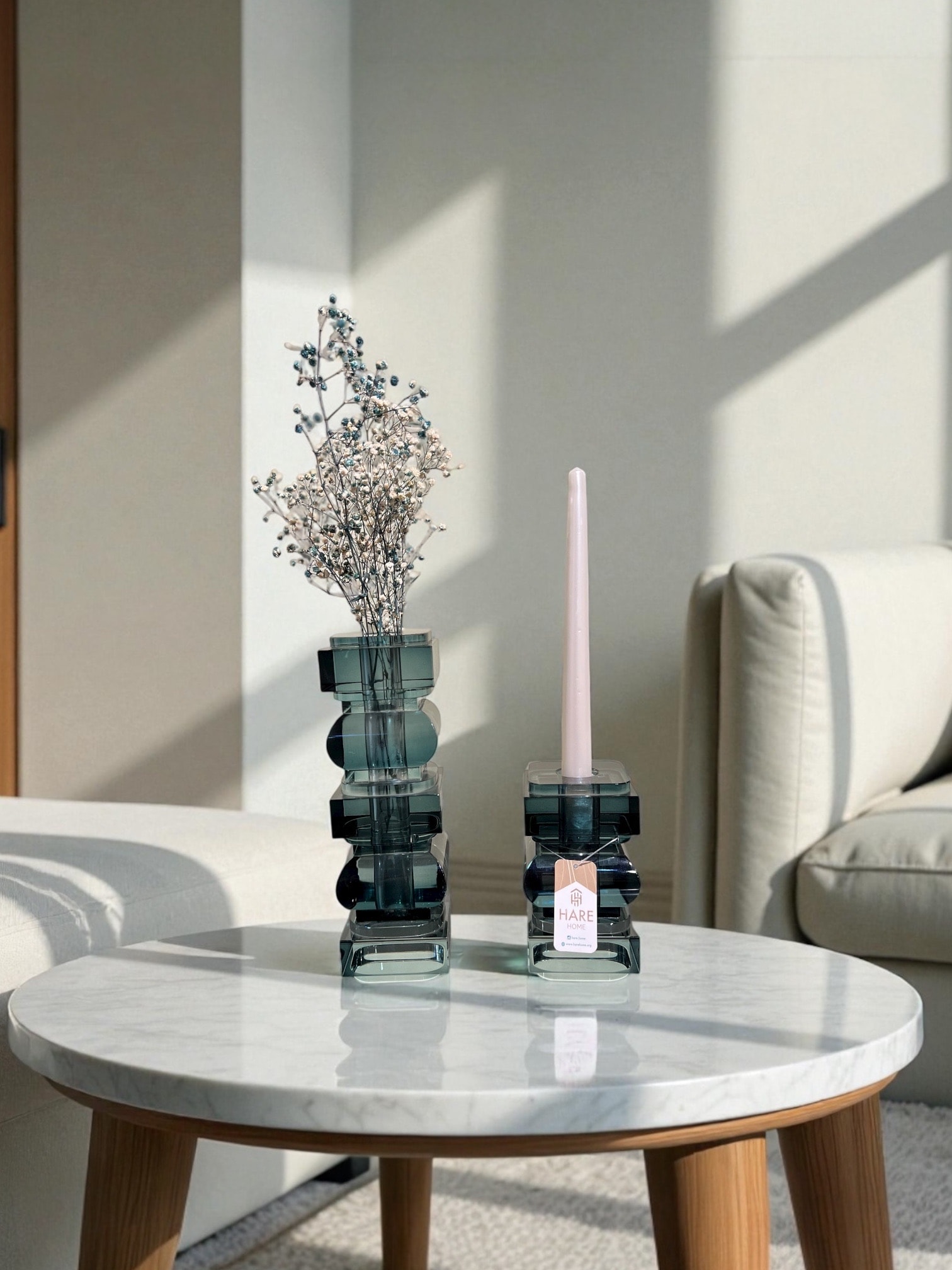 Geometrik Kristal Cam Vazo ve Mumluk