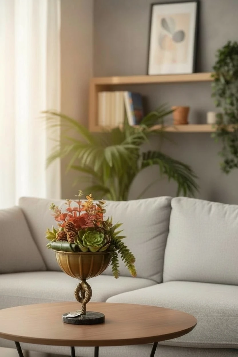 Yılan Formlu Saksıda Yapay Sukulent Aranjmanı