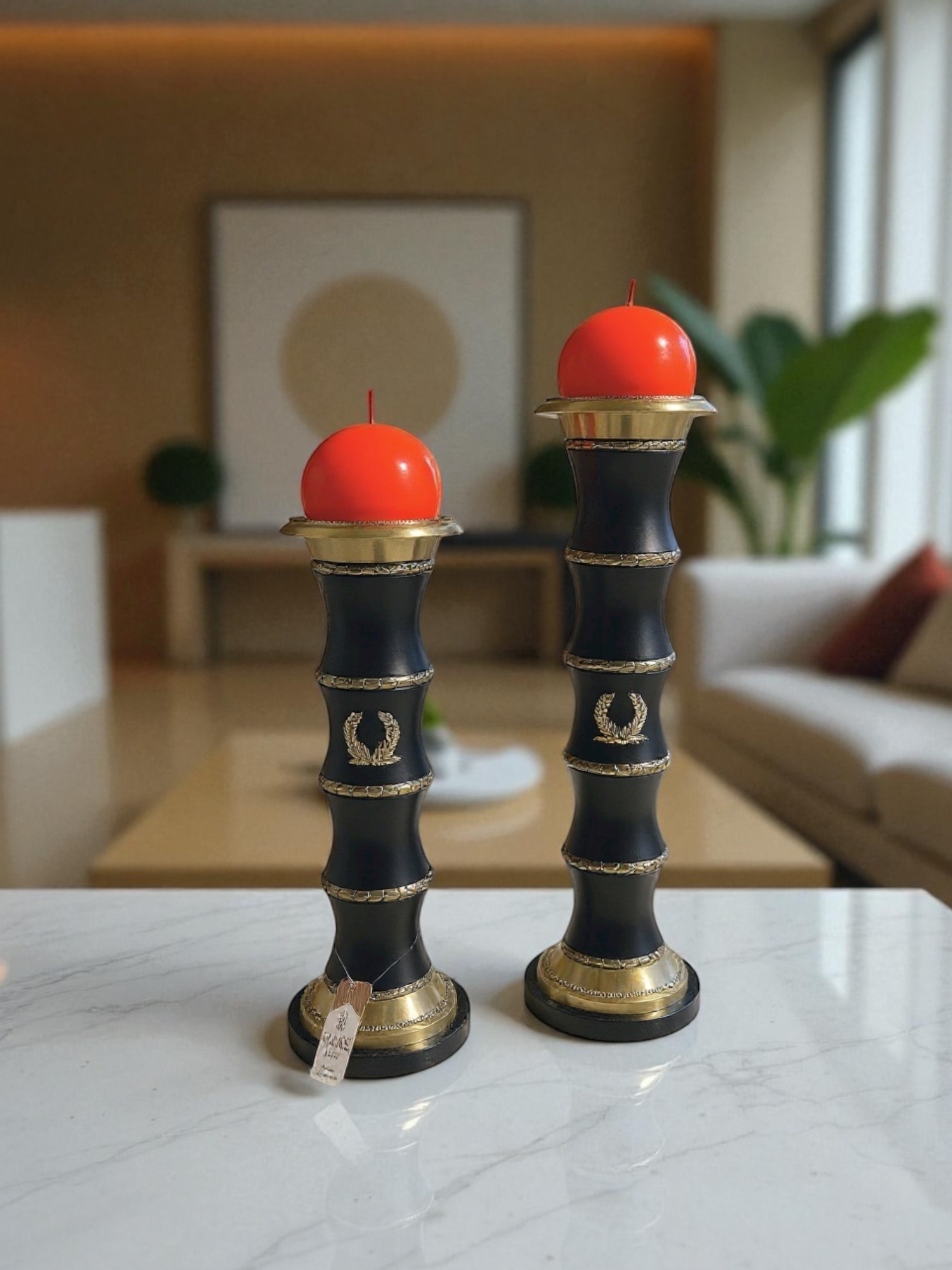 Bambu Sütun İkili Lüks Mumluk Seti