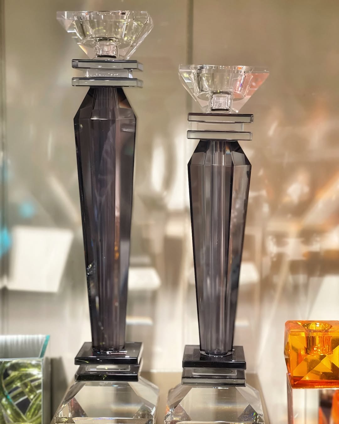Füme Kristal Şamdan Mumluk