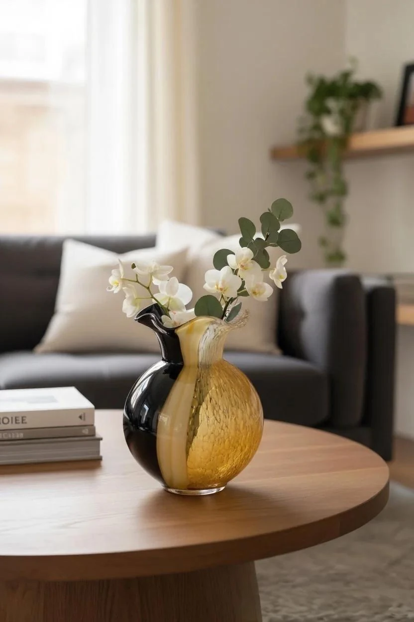 Tombik Cam Vazo Amber Siyah