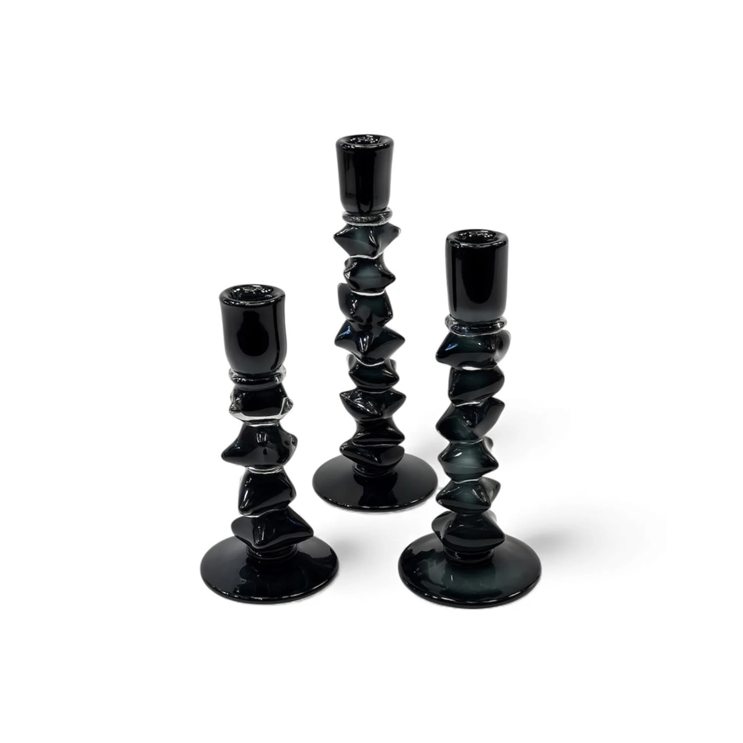 Domino Üçlü Cam Şamdan Mumluk - Siyah