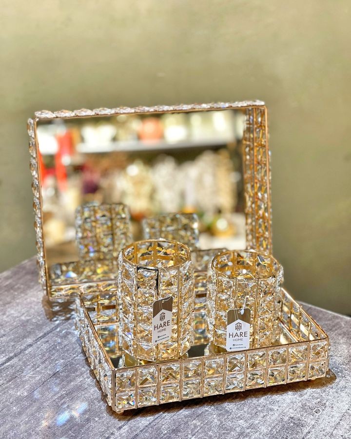 Dikdörtgen Taşlı Tepsi Gold