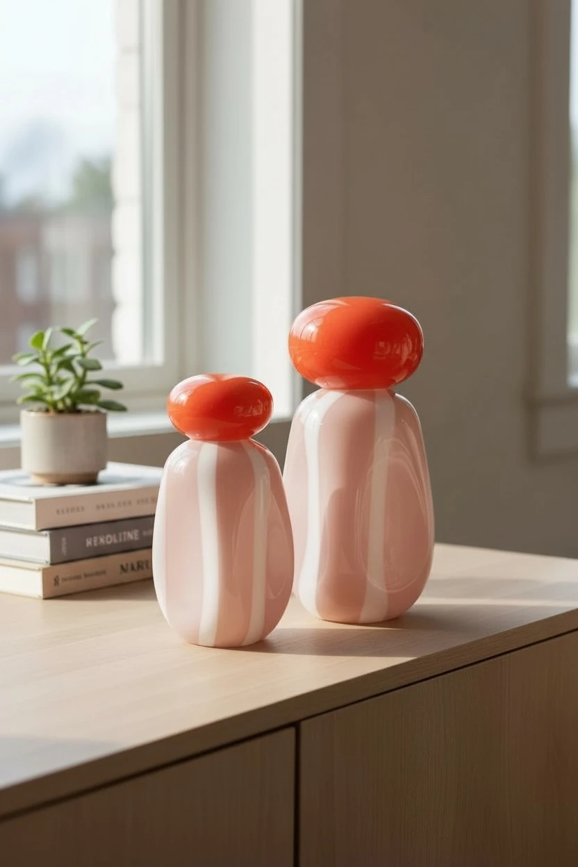 Turuncu Kapaklı Pembe Cam Dekor