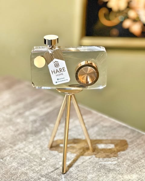 Dekoratif Kristal Cam Fotoğraf Makinesi Gold
