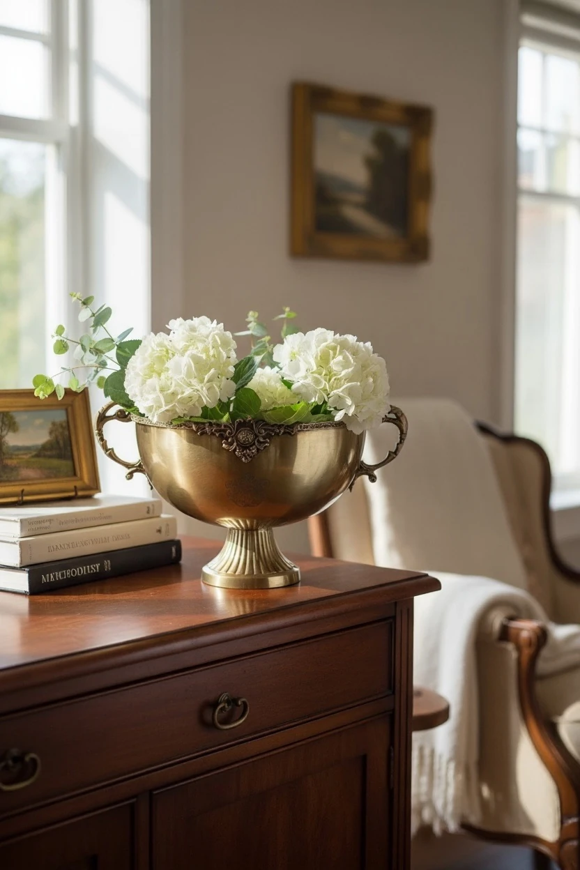 Antik Tasarımlı Pirinç Kulplu Dekoratif Kase