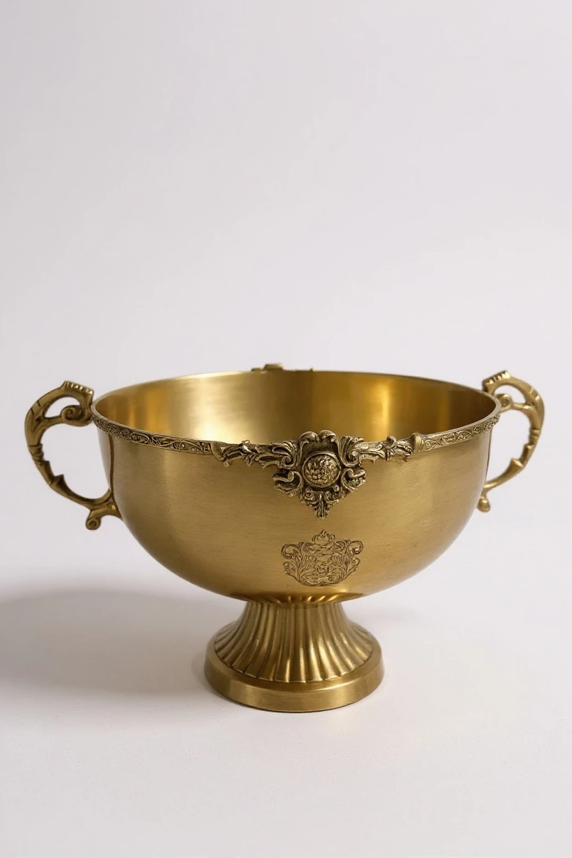 Antik Tasarımlı Pirinç Kulplu Dekoratif Kase