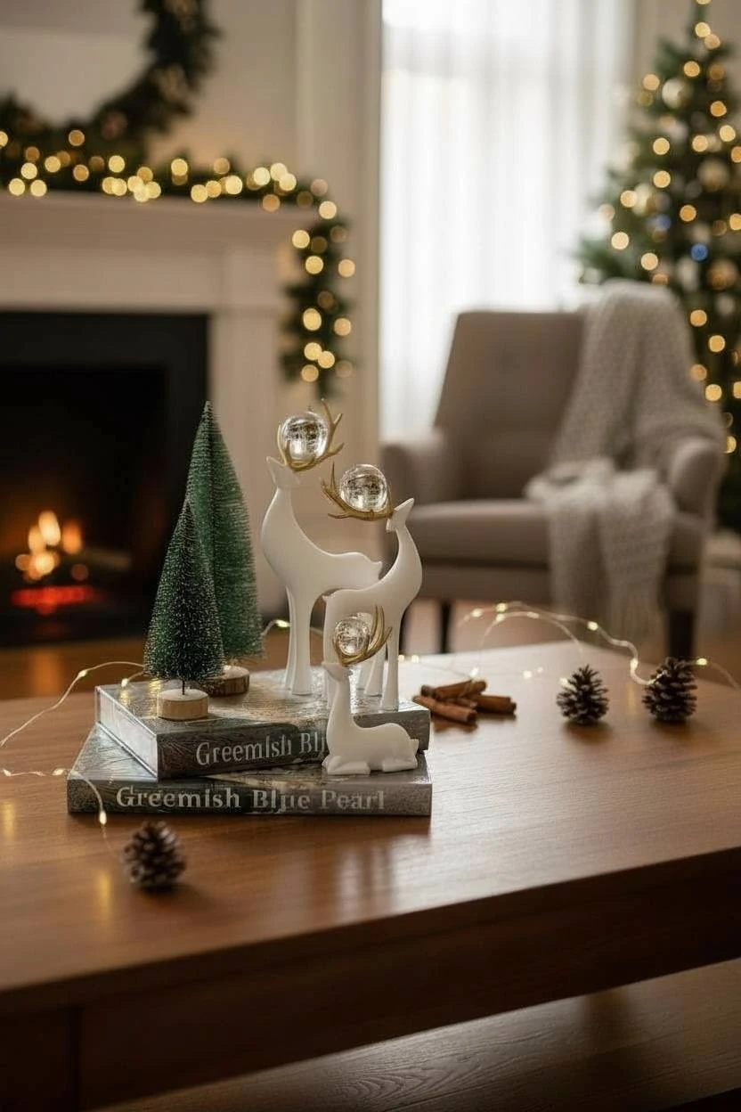 Üçlü Dekoratif Geyik Biblo - Beyaz