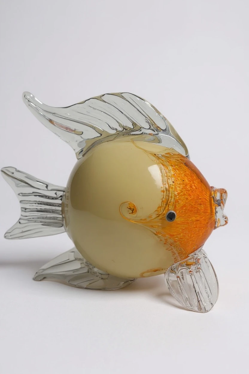 Dekoratif Cam Balık Krem Turuncu
