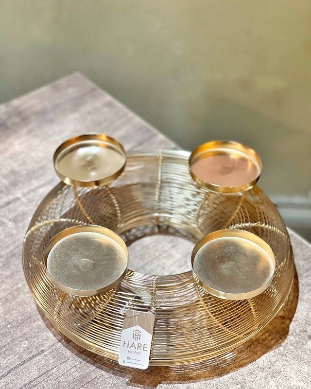 Dekoratif Yuvarlak Tel Mumluk Gold