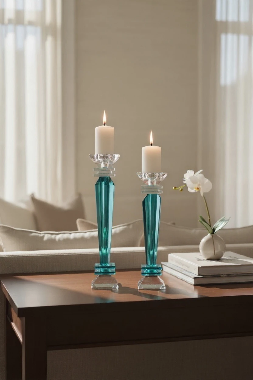 Turkuaz Kristal Şamdan Mumluk