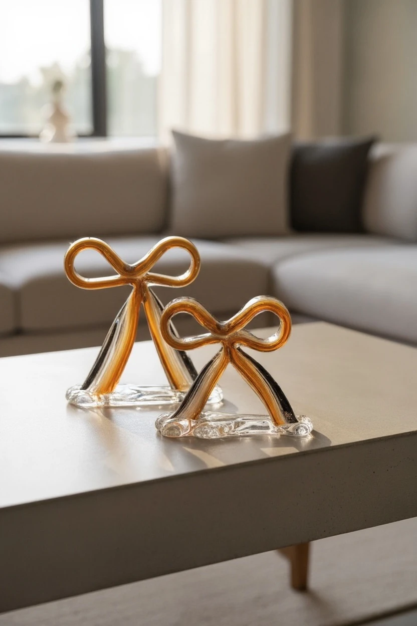 Dekoratif İkili Cam Fiyonk Obje