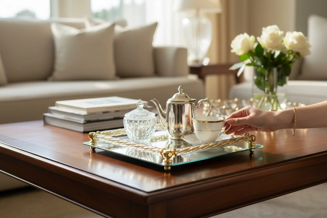 Aynalı Sunum Tepsisi - Gold