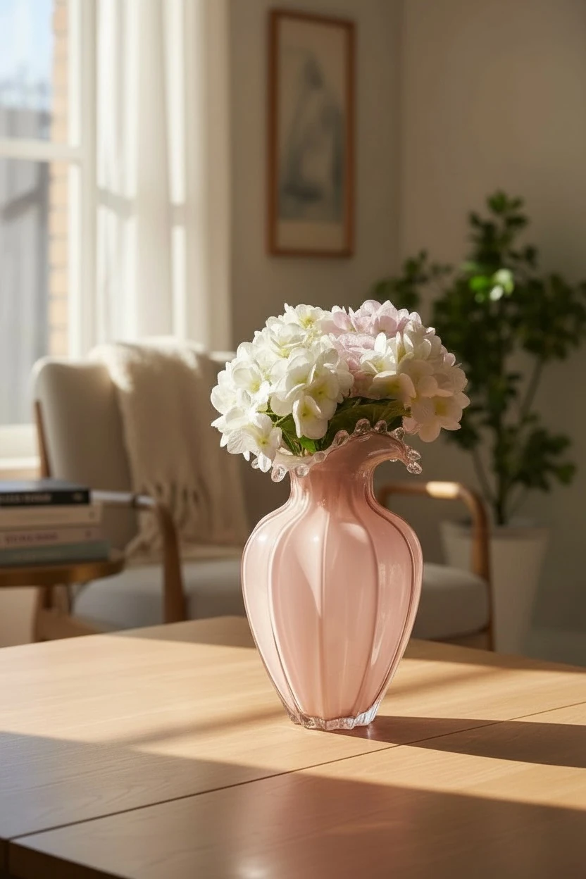 Pembe Dekoratif Cam Vazo - Büyük