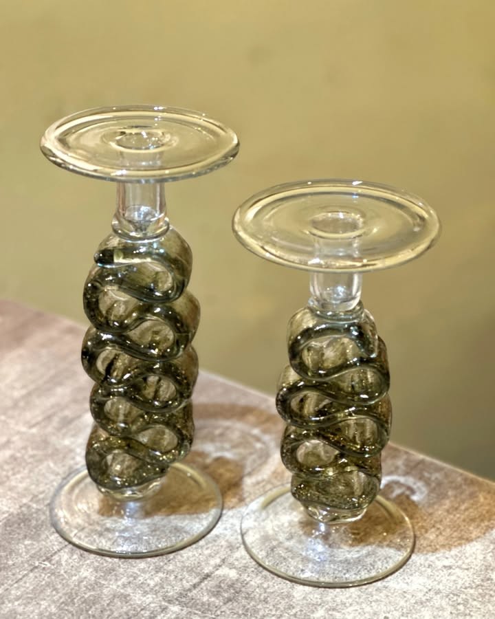 Yeşil Spiral İkili Cam Şamdan