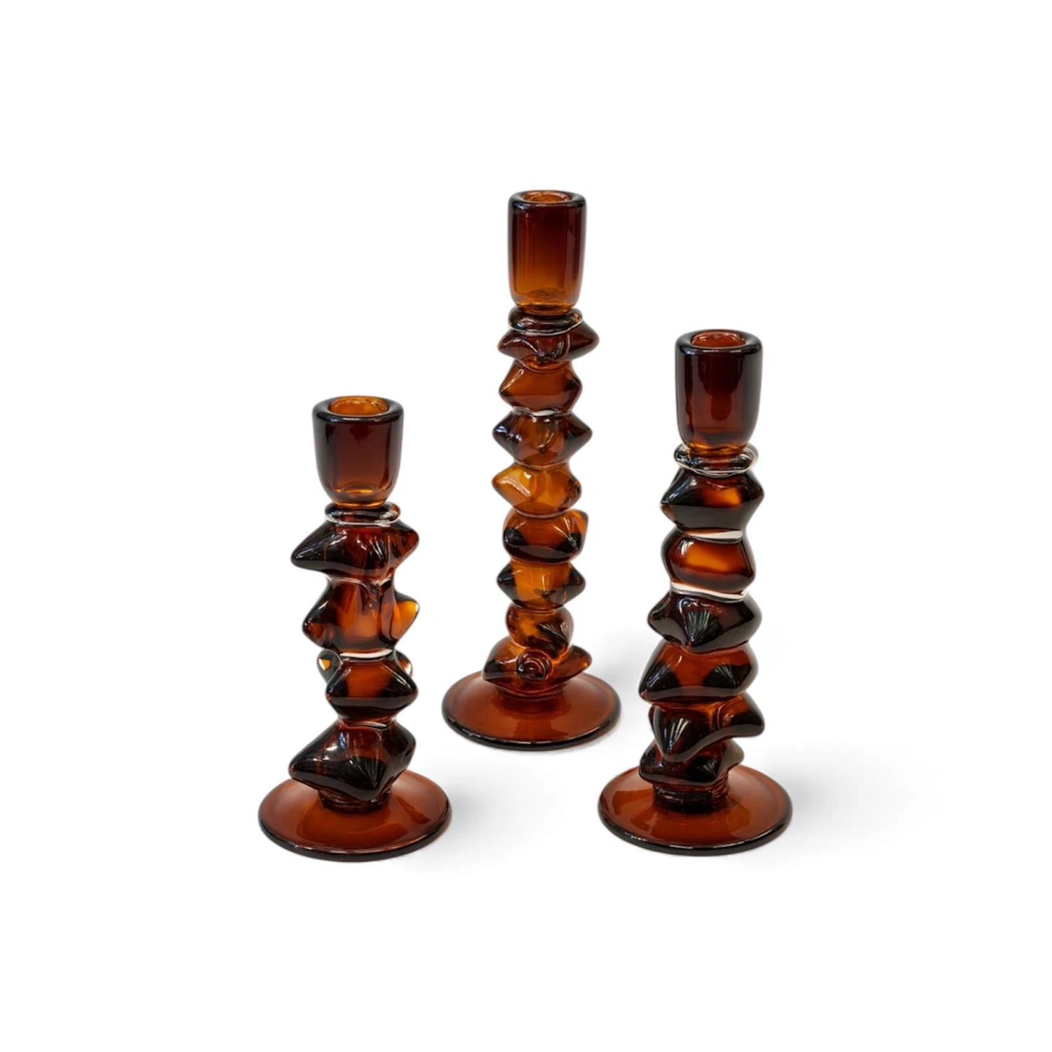 Domino Üçlü Cam Şamdan Mumluk - Amber