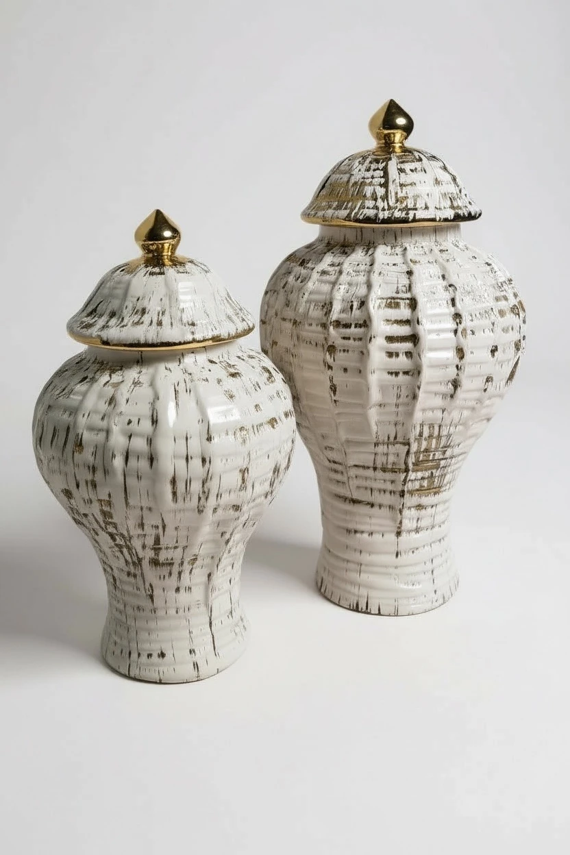 Gold Kare Rölyef Desenli Seramik Şah Küp