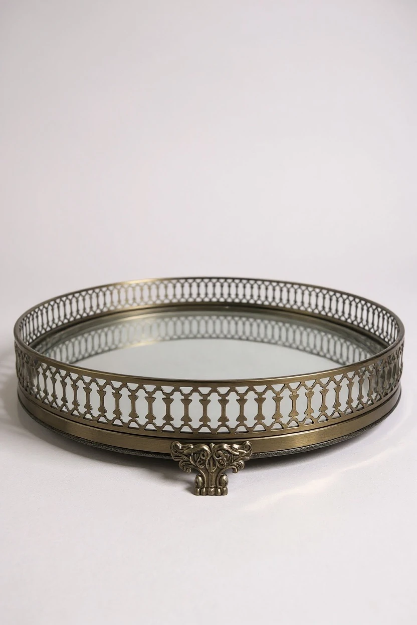 Saray Motifli Dekoratif Yuvarlak Tepsi - Eskitme