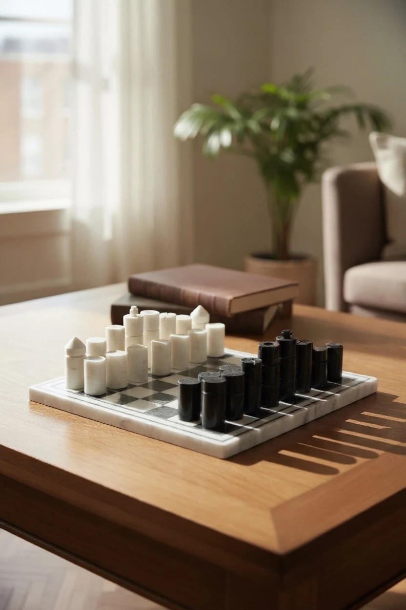 El Yapımı Mermer Satranç Takımı - Siyah