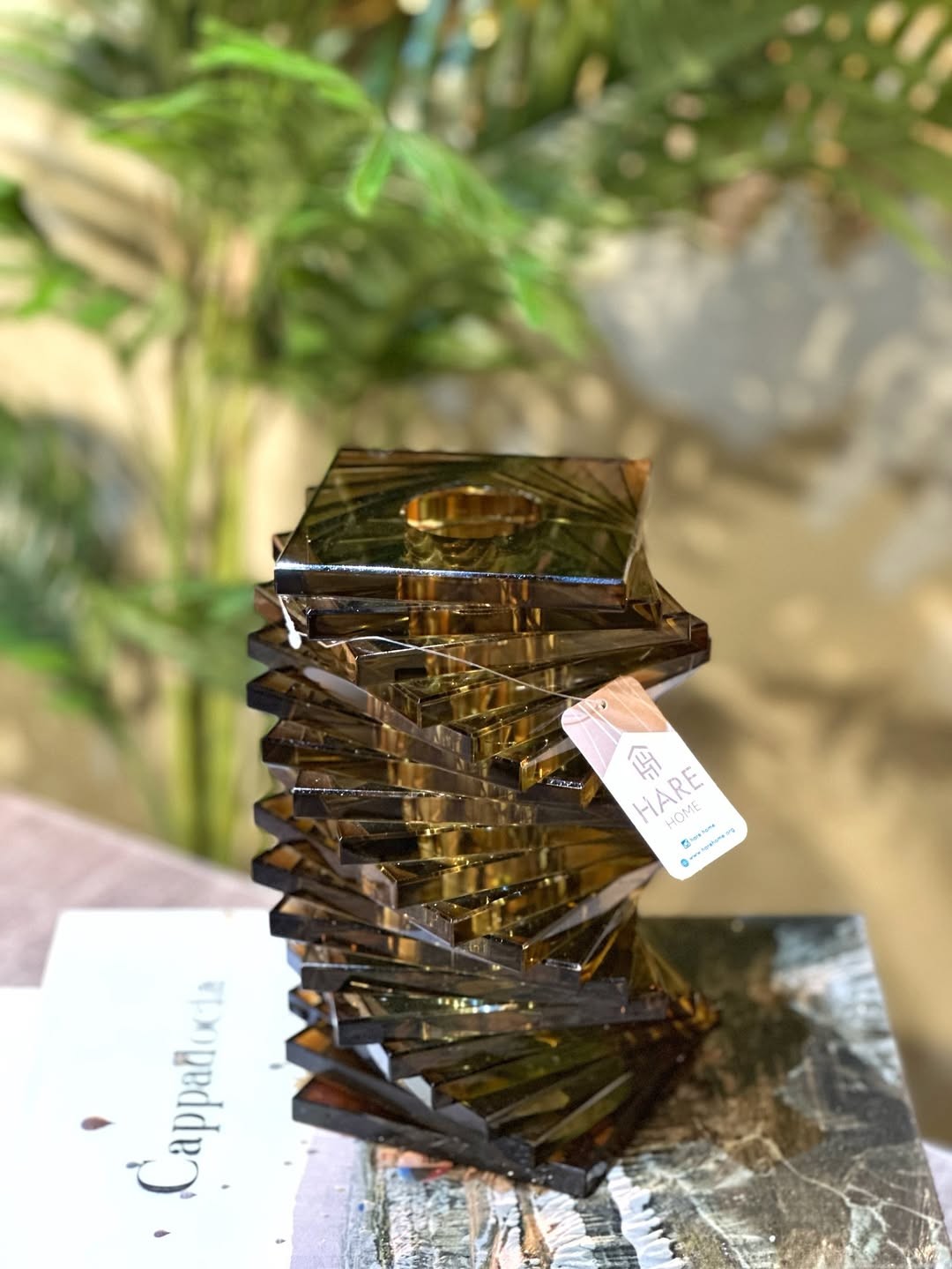 Modern Spiral Kristal Cam Vazo Kahve