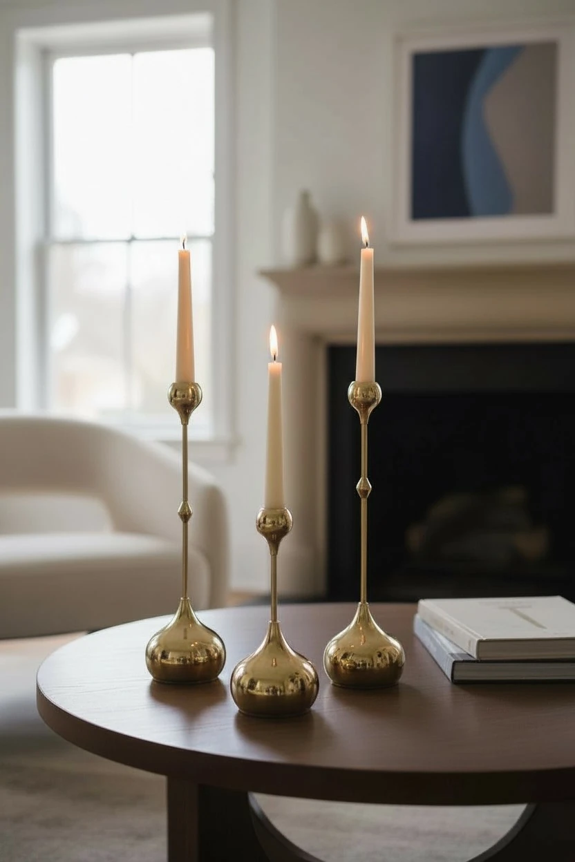 Modern Metal Üçlü Şamdan Seti - Gold