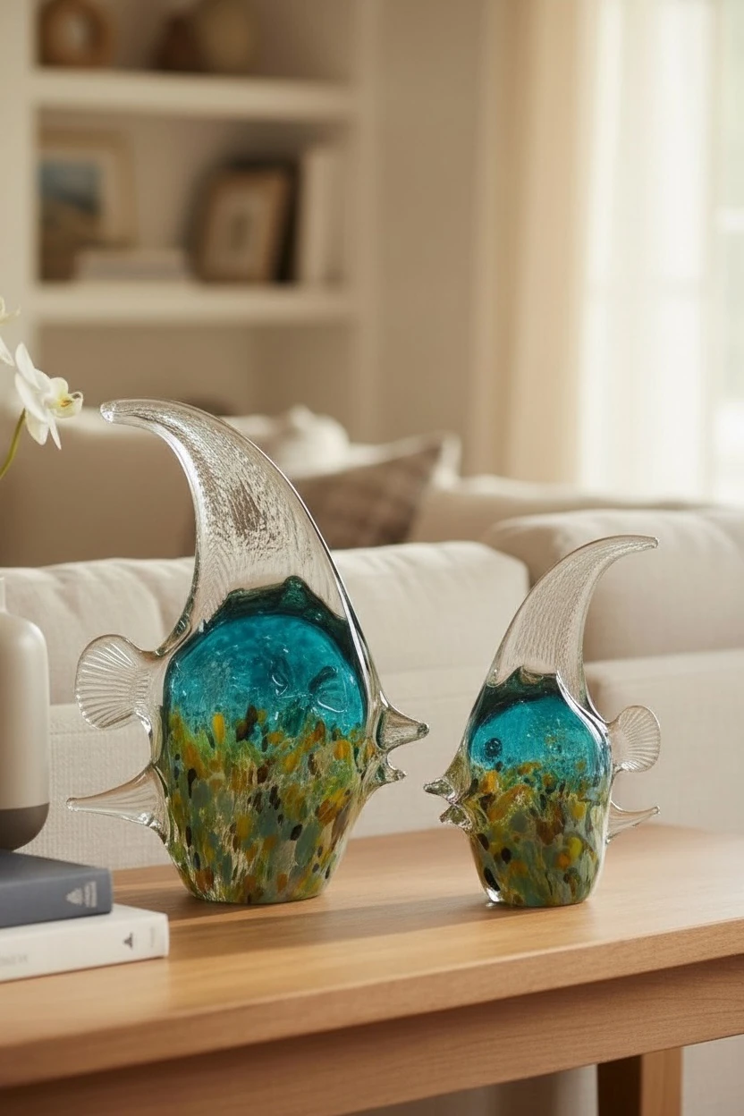 Dekoratif İkili Cam Melek Balığı Turkuaz